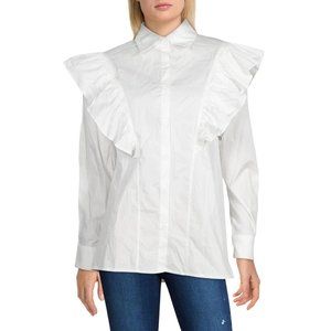 BEULAH COLLARED RUFFLED BUTTON-DOWN TOP